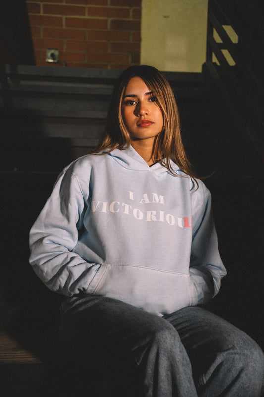 "I AM VICTORIOUS" Hoodie - Light Blue